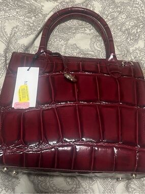 Brahmin Burgundy Croc-Embossed Patent Satchel